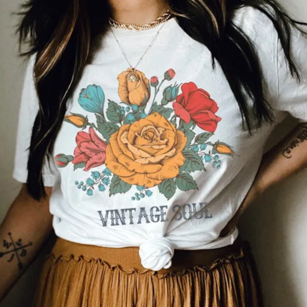 Vintage Soul Floral print Colorful Graphic Tee - Picture 2 of 2